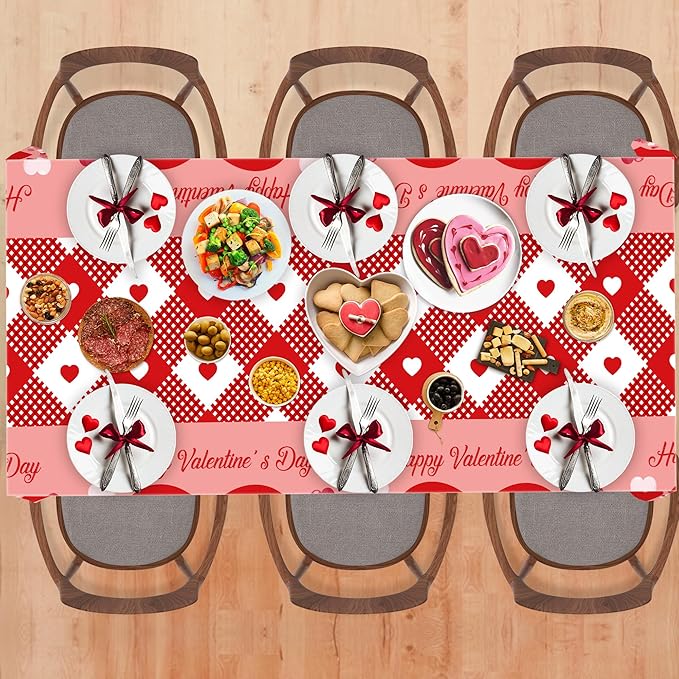 OHOME 2 Pack Valentines Day Decorations - Valentines Decor - Disposable Plastic Valentines Tablecloth | Valentine Decorations Indoor - Valentines Party Decorations Favors | Valentines Backdrop Banner
