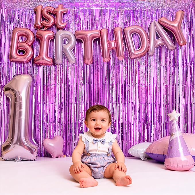 2 Pack Shiny Pink Foil Fringe Curtains | Party Streamers & Photo Booth Backdrop for Birthday, Wedding, Baby Shower, Bachelorette & Graduation