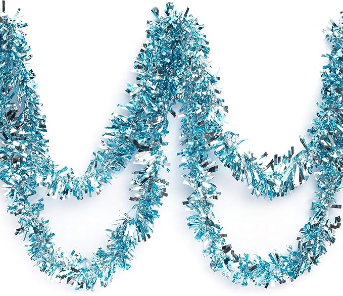 Anderson's Metallic Light Blue & Silver Sparkle Glitter Tinsel Twist Garland, 25ft Holiday Decoration, Christmas Tree Trim, Parade Float Decor, Party Supplies, Graduation, Event Garland