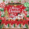 Christmas Party Decorations, Merry Christmas Banner Backdrop, Tablecloth,Candy Cane Foil Balloons,Family Party Decoration Supplies