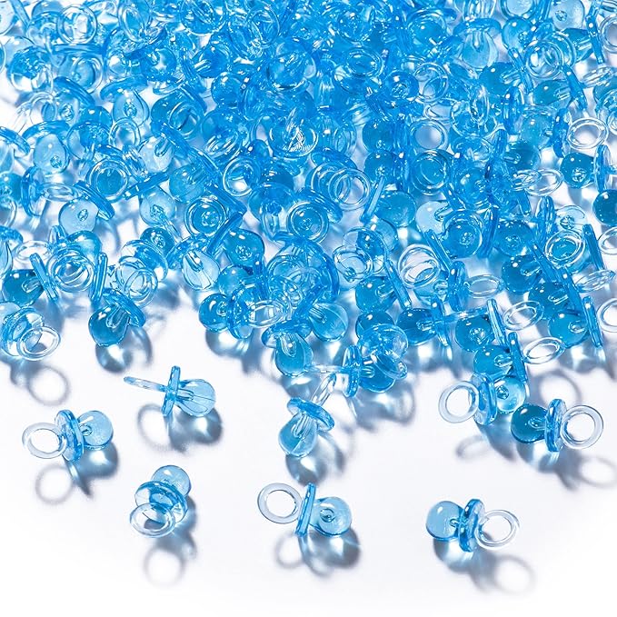 150 Mini Acrylic Pacifiers for Baby Shower Game, 0.86 Inch Bulk Chupones para Gender Reveal Party Favors Table Decoration (Blue)