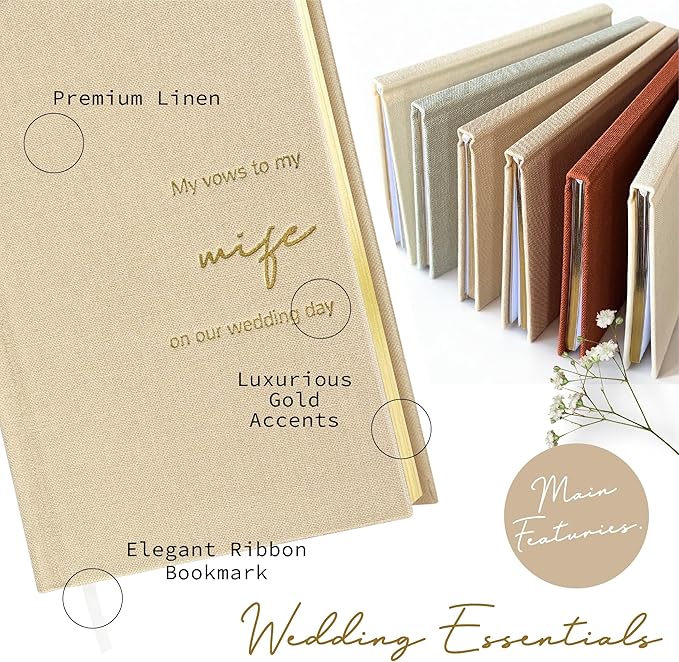 Wedding Vow Books His and Hers-Canvas Linen Foil Embossed, Set of 2 Vow Books Husband and Wife-Wedding Essentials（Beige + Beige）