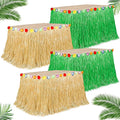 Hawaiian Table Skirt, 2PCS Gold 2PCS Green Luau Themed Grass Table Skirt Party Decorations, 108 X 29.5" Flower Tropical Hula Dance Parties Supplies, Table Skirt for Summer Beach Themed Activities