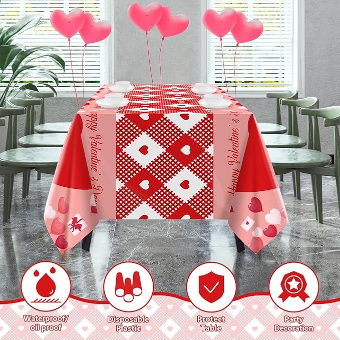 OHOME 2 Pack Valentines Day Decorations - Valentines Decor - Disposable Plastic Valentines Tablecloth | Valentine Decorations Indoor - Valentines Party Decorations Favors | Valentines Backdrop Banner