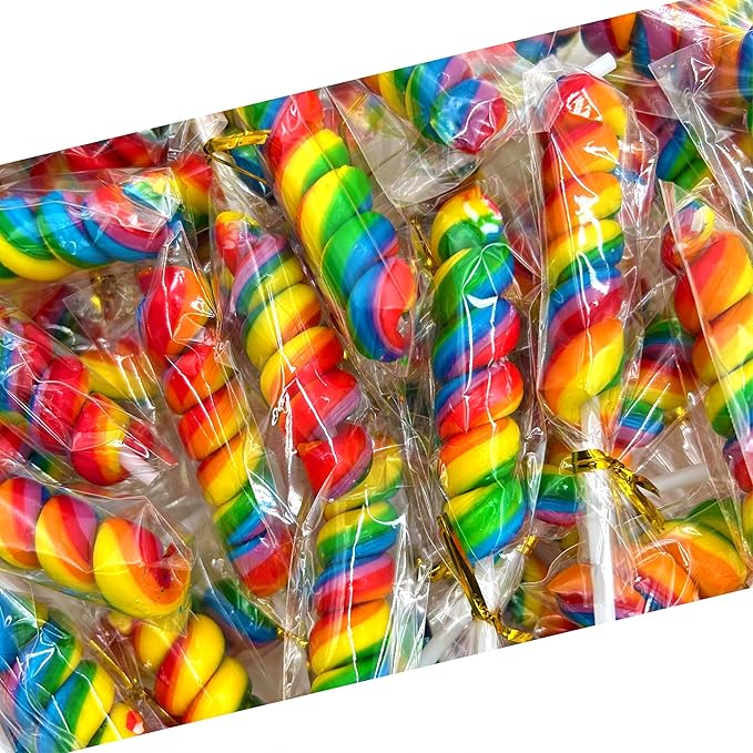 Rainbow Swirl Lollipops | 30 Count Jar | Easter Candy | Rainbow Lollipops Individually Wrapped | Twisty Suckers Party Favors | Tutti-Frutti Party Candy