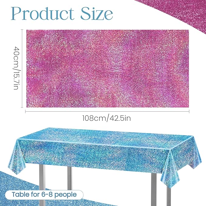 Sparkling Holographic Laser Tablecloth - Shimmering, Waterproof, Easy to Clean - Ideal for Bachelorette, Birthday, Wedding, and Anniversary Party Decorations (Pink & Light Blue, 2)
