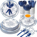 350 Pcs Tea Party Supplies Spring Summer Blue Floral Party Tableware Set Disposable Plates Napkins Paper Cups Plastic Cutlery Set for Birthday Bridal Baby Shower Serves 50