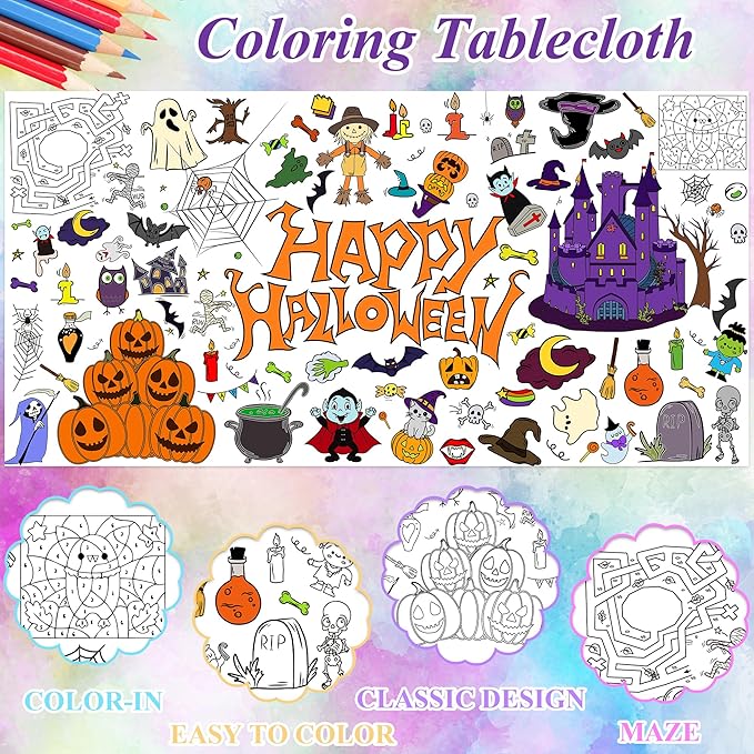 Halloween Giant Coloring Poster 30 x 72 Inches Large Coloring Halloween Activity Drawing Paper for Kids School Home Party Supplies Decoration