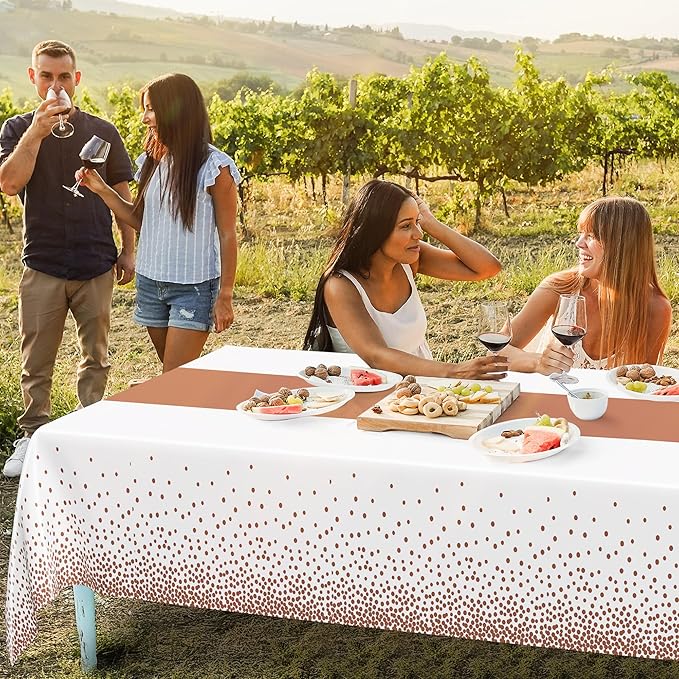 QZYL 4 Pack Disposable Table Cloth, 54" x 108" Rectangle Party Table Cloths with Pink Dot, Waterproof Plastic Table Covers for Birthday Wedding Receptions Family Gathering Holiday Dinner