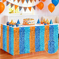 2 Pack Table Skirt, Blue Orange Grass Skirt for Table, Metallic Wavy Tinsel Foil Fringe Desk Skirts, Blue Orange Foil Table Skirt for Birthday Indoor Party Decorations