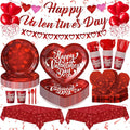 183PCS Happy Valentine's Day Party Supplies,Red Love Heart Disposable Paper Plate Napkin Cup Cutlery for 24 Guest,Banner Tablecloth Balloons for Galentines Anniversary Bridal Wedding Engagement Decor