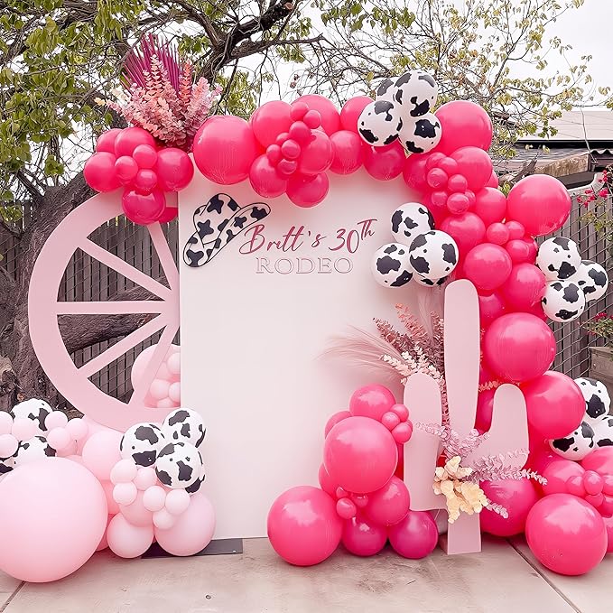 Cowgirl Balloon Arch Kit Cow Print Balloons Hot Pink Light Pink Pearl Sand White Party Balloon Garland for Last Rodeo Bachelorette Decorations Western Lets Go Girls Baby Shower Birthday Decor