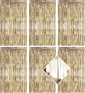 6 Pack Champagne Gold Foil Curtain Backdrop 3.2ft x 6.6ft Metallic Tinsel Fringe Backdrop Curtains Streamer Photo Booth for Birthday Engagement Bachelorette Christmas Holiday Party Décor