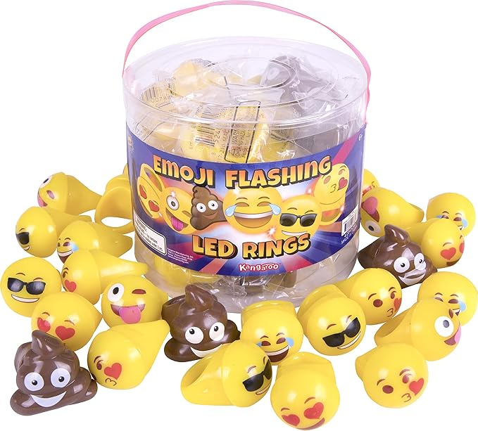 Kangaroo 24 Pack Emoticon LED Light up Rings Bulk - Flashing Colorful LED Finger Lights Party Favors for Fun - Glow in the Dark Bumpy Blinky Rings for Rave Trinkets and Easter Basket Stuffers for kids