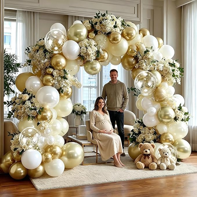 White Gold Balloon Arch Kit Double Stuffed Pearl White Sand Cream Gold Balloon Garland Ivory Beige Balloons for Baby Shower Wedding Bridal Shower Birthday Baptism Bachelorette Valentine Party Decor