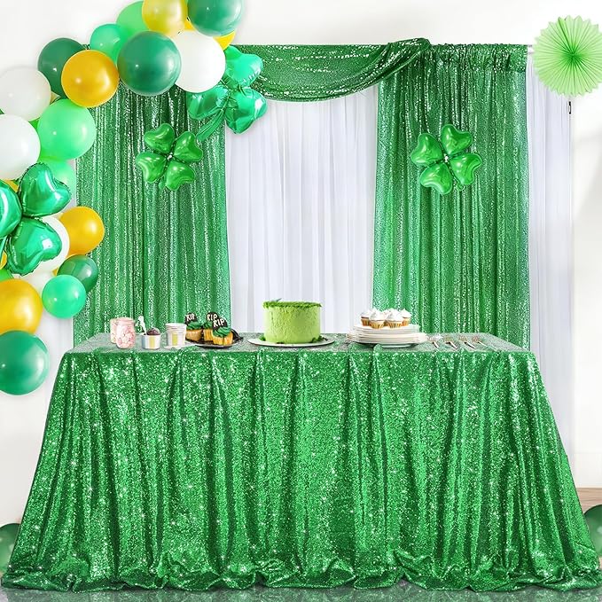 B-COOL Green Backdrops 4 Panels 2ftx8ft Sequin Backdrop Curtains Fabric Shiny Backdrop Fabric Dark Green Stage Backdrop Drapes Party Decorations