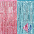 4 Pack 3.2Ft x 9.8Ft Pink Blue Foil Fringe Curtain Backdrop, Metallic Tinsel Foil Fringe Streamers Curtains for Photo Booth, Wedding, Gender Reveal Backdrop Boy or Girl Birthday Party Decoration