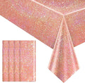4 pcs Rose Gold Holographic Table Cloth 40" x 108" Shiny Bachelorette Party Decorations Plastic Laser Sparkly Tablecloth Glitter Table Decor for Wedding Anniversary Event Birthday Party Supplies