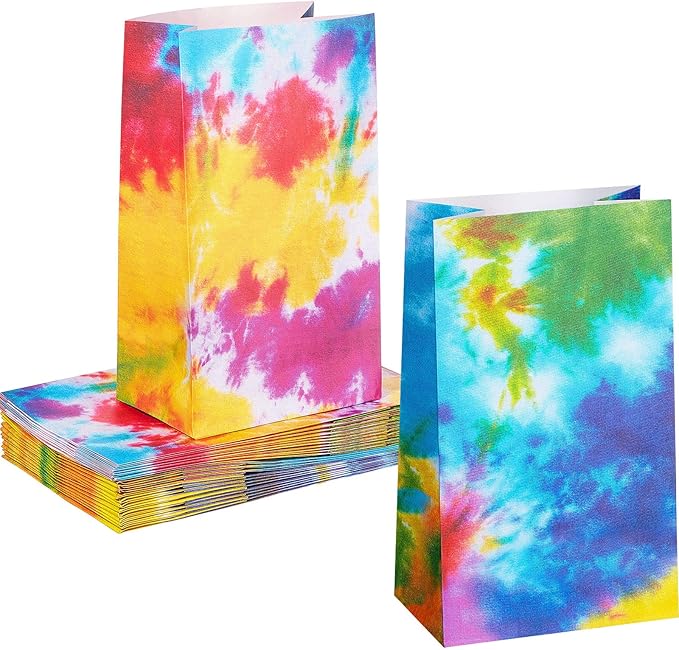 Zonon 24 Pcs Tie Dye Paper Bags Camouflage Treat/Goody Retro Gift Bags Colorful Tie Dye Paper Accessories Party Favor Decoration Supplies for Birthday (Classic Style)
