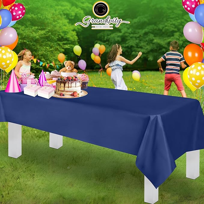 Grandipity 12 Pack Premium Disposable Plastic Tablecloth 54 Inch. x 108 Inch. Decorative Rectangle Table Cover - Navy Blue