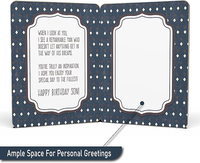 Birthday Card For Son Adult - | Made from Real Bamboo | 6" X 4.5" - 1 Pack (Envelope Included) | Laser Cut, Geometric Pattern Themed Son Birthday Cards From Mom & / Or Dad