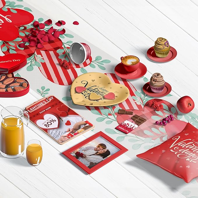 Valentines Day Decorations - Heart Table Runner | Valentines Day Decor Party Supplies Favors - Galentines Day Decorations Holiday Banner for Home Kitchen Office