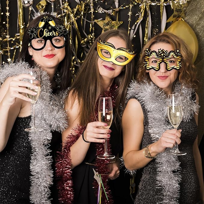 FRIDAY NIGHT Happy New Year Paper Glasses 24 PCS New Years Eve Party Supplies 2026 Funny Eyeglasses Eyewear Happy New Years Decorations