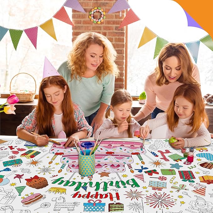 Birthday Coloring Poster, Large Coloring Activity Paper 75” x 31” Jumbo Size Versatile Paper DIY Painting Drawing Banner/Tablecloth for School, Birthday Parties, Wall Decor