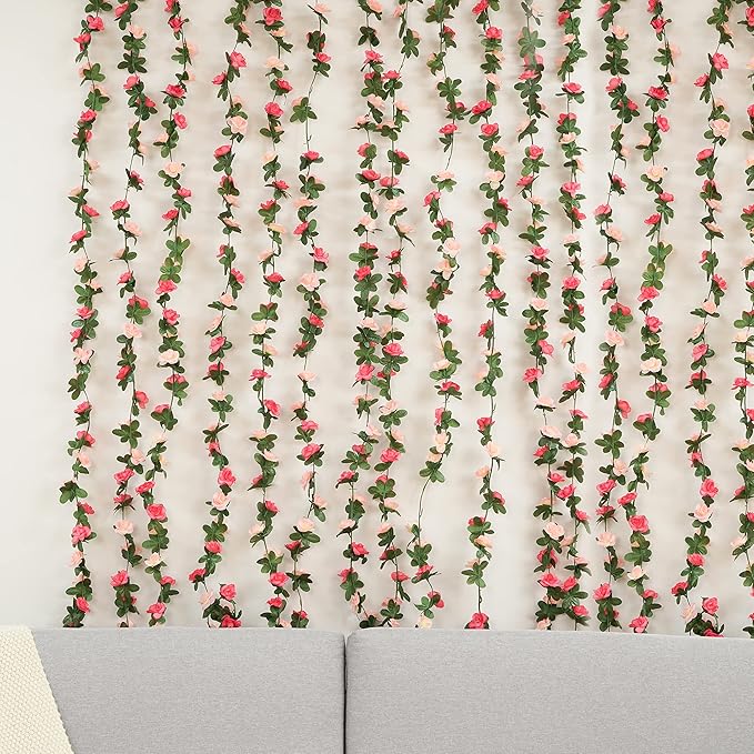 BLEUM CADE 5Pcs 41Ft Flower Garland Artificial Rose Vines for Bedroom, Cute Fake Hanging Flower Vines Floral Garland Decorations for Wedding Party Wall Room Decor Aesthetic