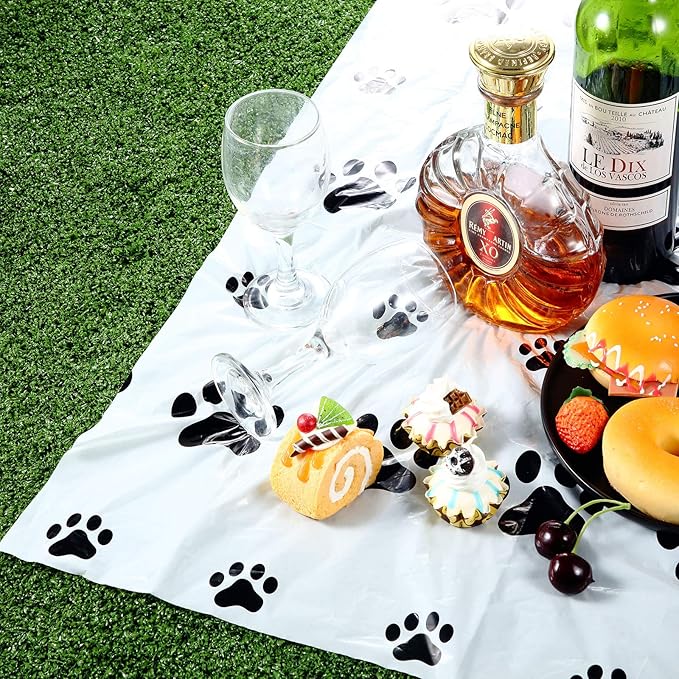 Tatuo 2 Pcs Puppy Paw Print Plastic Tablecloth Disposable Table Cover Puppy Themed Birthday Party Decorations for Dog Party Supplies (Black,71 x 54 Inch)