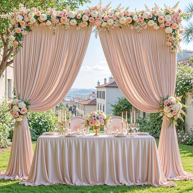 Nude Blush Backdrop Curtains-Wrinkle-Free Polyester Photography Drapes Party Curtain Background for Baby Shower Wedding Decorations- 8 X10FT