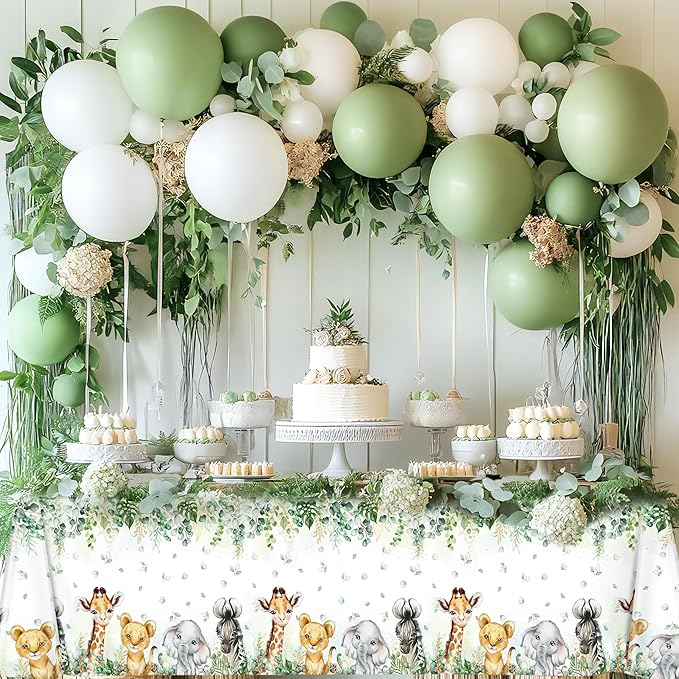 TREWAVE 3 Pcs Jungle Safari Animal Tablecloths Wild Animals Plastic Table Cover Wild Creatures Printed Tablecloth for Boy Girl Baby Shower Birthday Table Decoration Supplies, 54" x 108"