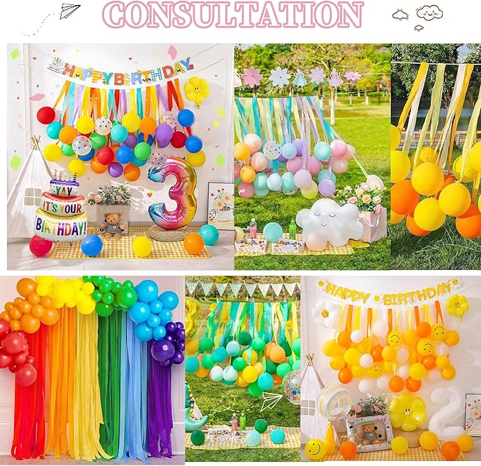 Rainbow Birthday Decorations Colorful Balloon Arch Kit Crepe Paper Streamers Assorted Colors for Kids Party Supplies Happy Decor Backdrop