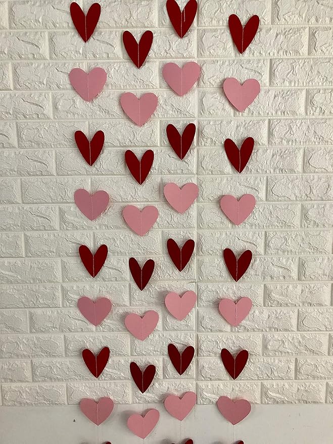 8 Pack Valentines Day Heart Garland Red and Pink, Valentine's Day Hanging Heart Garland Hanging Heart Valentines Garland Decorations for Happy Valentine's Day Party Decorations (NO DIY)