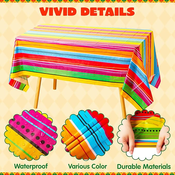 JOYIN 2 pcs Cinco De Mayo Printed Plastic Tablecover (54 x 108 INCHES), Multi Color Fiesta Style Tablecloth for Mexican Themed Party, Taco Night, Birthday