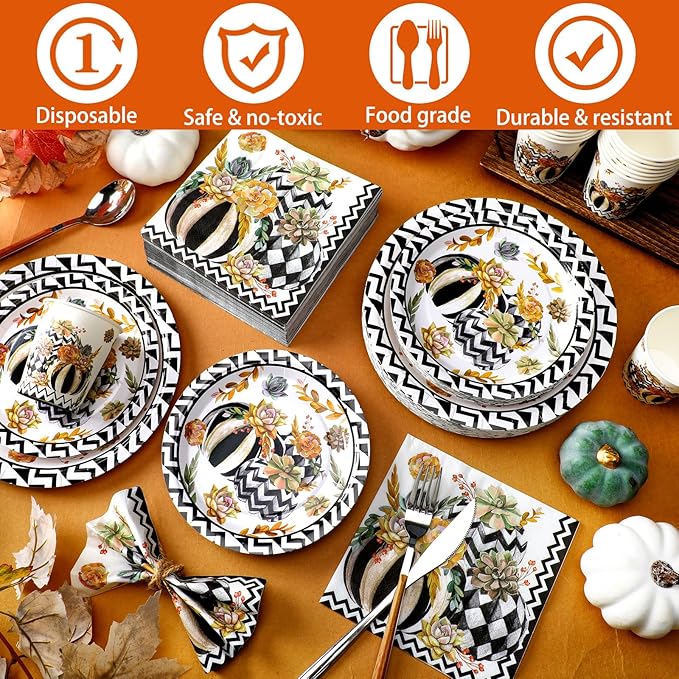 Hsei 250 Pcs Autumn Pumpkin Plates and Napkins Party Decorations Disposable Tableware Sets for Baby Shower Birthday Supplies Serves 50 Guests Dinnerware Bridal Shower Favors