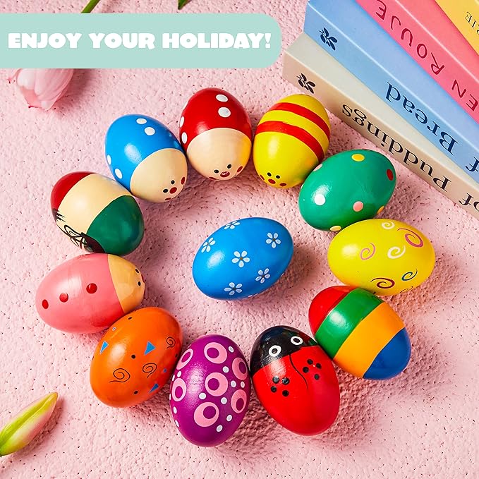JOYIN 12 Packs 1.9''*2.7" Wooden Egg Shakers Maracas Percussion Musical for Party Favors, Classroom Prize Supplies, Musical Instrument, Basket Stuffers Fillers, Easter Hunt