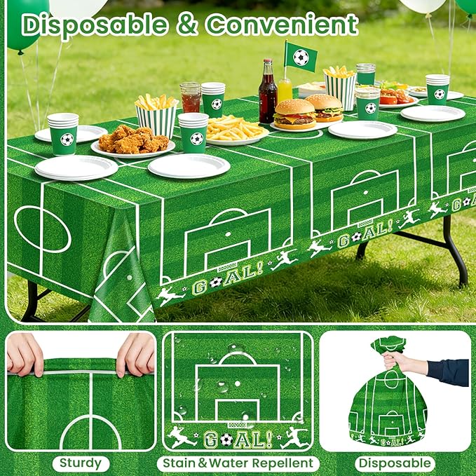 Mulbozy 4 Pcs Soccer Tablecloths Disposable, 54 × 108 Inch Soccer Party Decorations Table Cloth, Plastic Sports Table Cover for Picnic Birthday Party Supplies Decoration