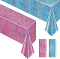 Sparkling Holographic Laser Tablecloth - Shimmering, Waterproof, Easy to Clean - Ideal for Bachelorette, Birthday, Wedding, and Anniversary Party Decorations (Pink & Light Blue, 2)