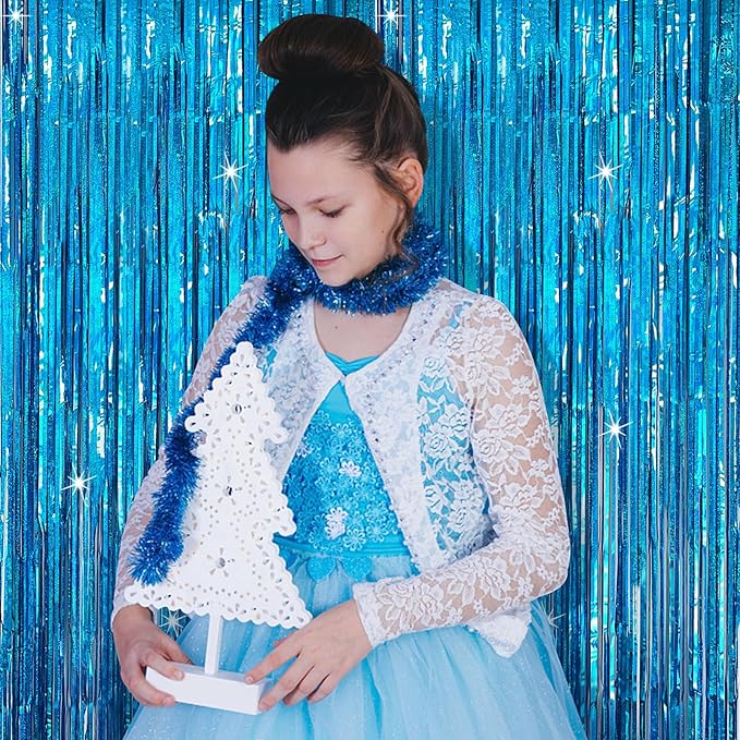 K.E.J. Blue Tinsel Curtain Party Backdrop 5 Packs Glitter Foil Fringe Curtain Decor Streamers Photo Booth for Multiple Occasions