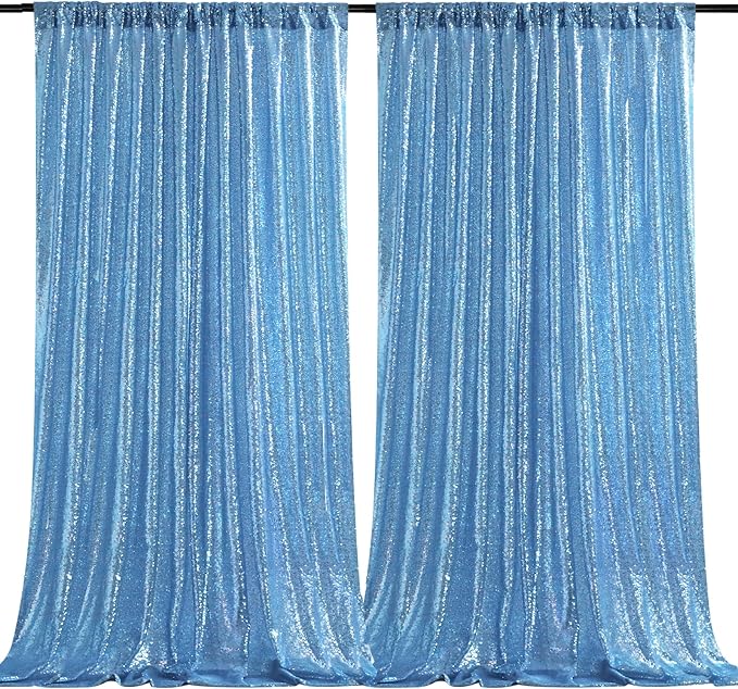 B-COOL Baby Blue Sequin Backdrop Curtains 2 Packs 5ftx8ft Baby Shower Sparkle Backdrop Fabric Glitter Background Drapes for Party Baby Shower Birthday Decoration