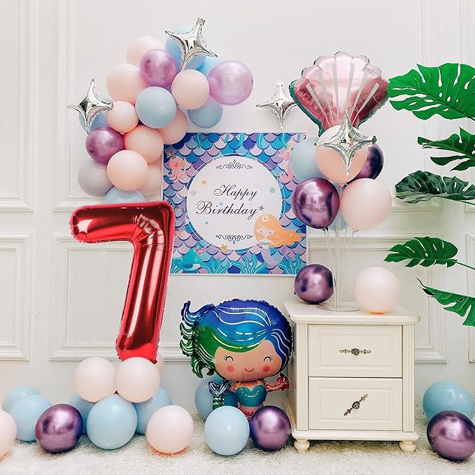 Smlpuame 40 inch Number Balloon 0-9 Red Large Number 7 Balloons,Digital Balloons for Birthday Party Celebration Decorations Supplies, Helium Foil Number Balloons for Wedding Anniversary
