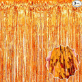 3 Pack Orange Foil Fringe Curtains Backdrop, 3.28 x 8.2 Ft Metallic Streamers Tinsel Curtains Background for Photo Booth, Birthday, Halloween, Christmas, Thanksgiving, New Year Party Decorations