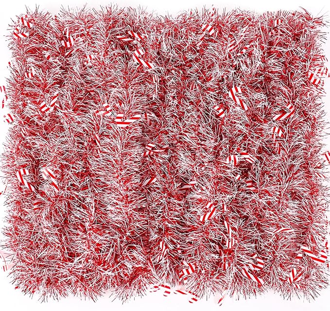 33ft Christmas Tinsel Candy Cane Hanging Garland for Tree & Fireplace Decoration