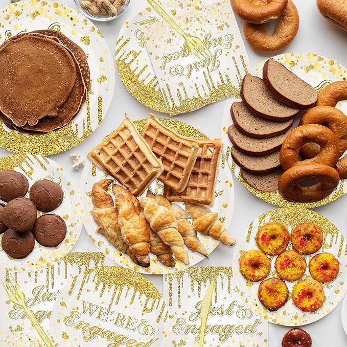 140Pcs Engagement Party Decorations He Asked She Said Yes Decorations Happy Engagement Plates and Napkins Tableware Set Wedding Proposal Decor Serves 20 Guests