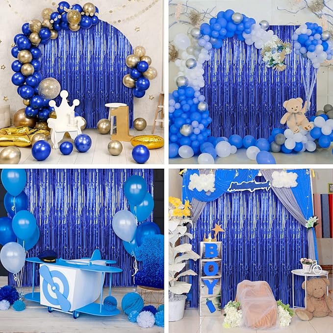 Crosize 4 Pack 3.3 x 9.9 ft Dark Blue Foil Fringe Curtains Party Decorations, Blue Tinsel Curtain Backdrop for Parties, Door Streamers, Glitter Streamer Fringe Backdrop for Birthday Decoration