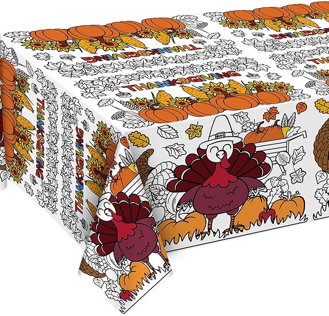 OHOME Thanksgiving Coloring Tablecloth - Thanksgiving Decorations Table Decor - Friendsgiving Banner for Door Wall | Crafts Games for Kids,54" x 88"