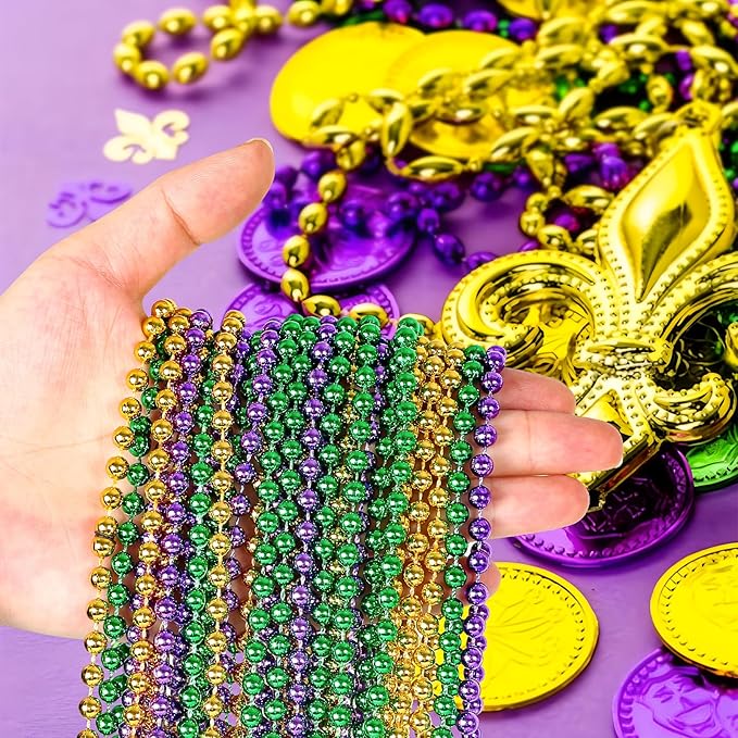 HOOSUN 30 Pack Mardi Gras Beads Necklaces Bulk,Mardi Gras Decorations Accessories Party Favors,Gold Green and Purple Carnival Decor St Patricks Day Necklace Party Supplies for Party,School Event,Home