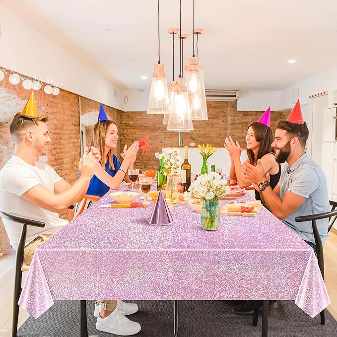 Pink & PalePink Holographic Tablecloth 40" x 108" Hot Pink Party Decoration Birthday Party Table Decor Iridescence Plastic Table Cloth for Baby Shower Bachelorette Party Supplies