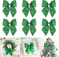 AIMUDI Green Glitter Wired Ribbon Bows with Twist Tie 5.5" Premade Metallic Christmas Bows for Gift Wrapping, Wreath, Garland, Holiday Crafts Party Home Outdoor Christmas Tree Decorations, 12 PCs